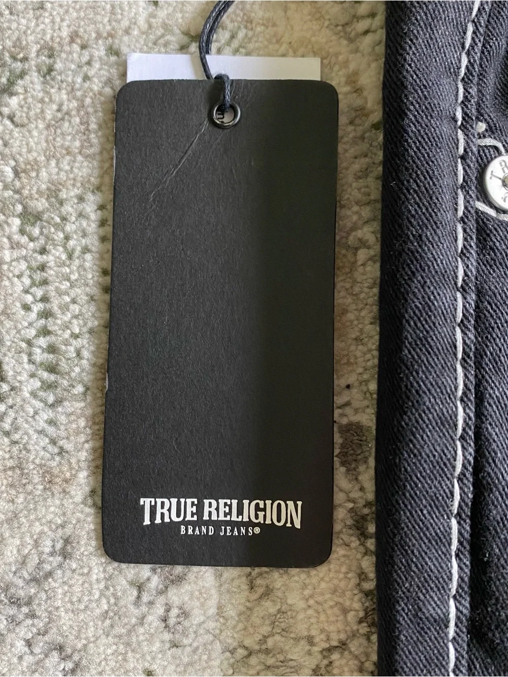 NEW True Religion Ricky Big T Flap Straight Black Jeans Stitching 36 x 34